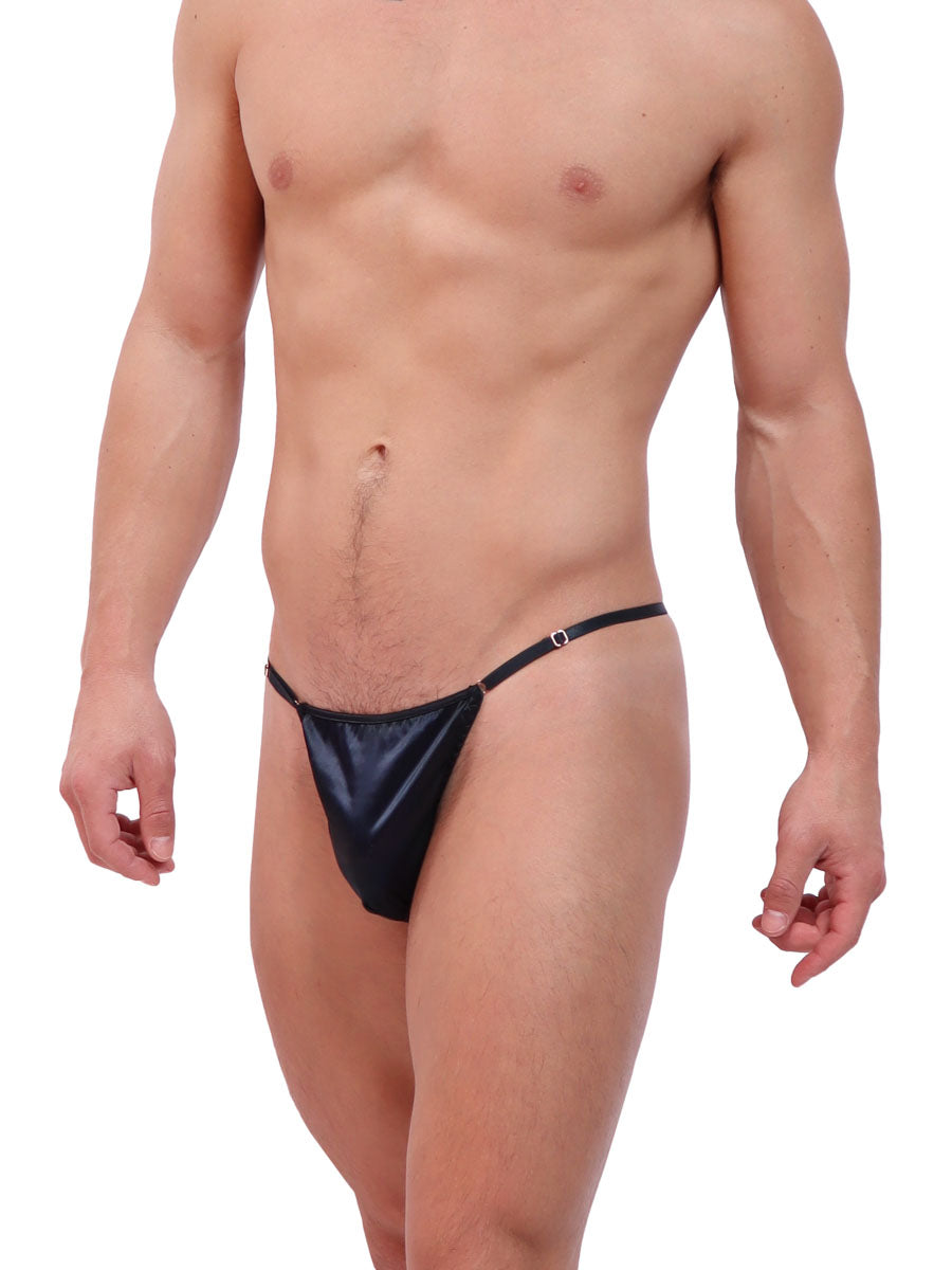men's navy blue satin string thong - XDress
