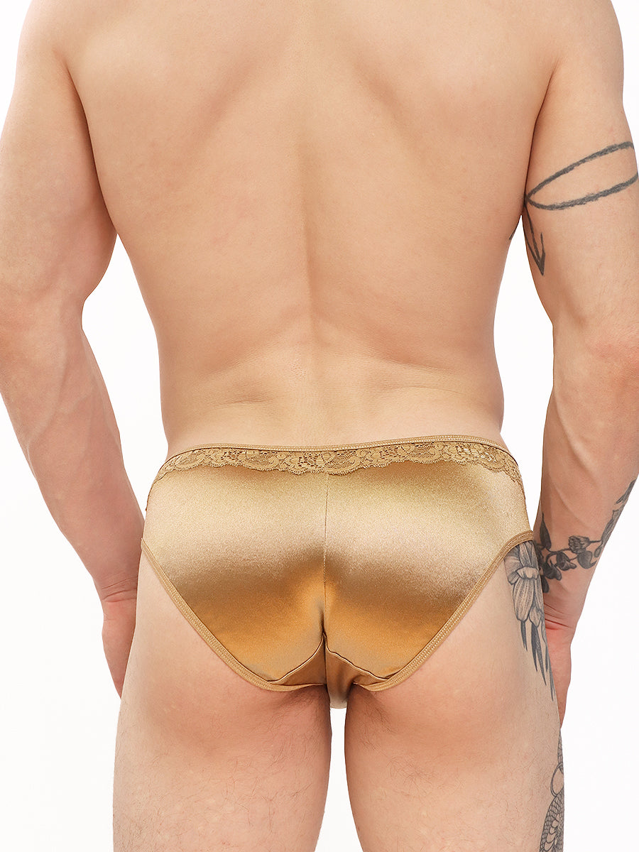 men's gold satin and lace panties - XDress