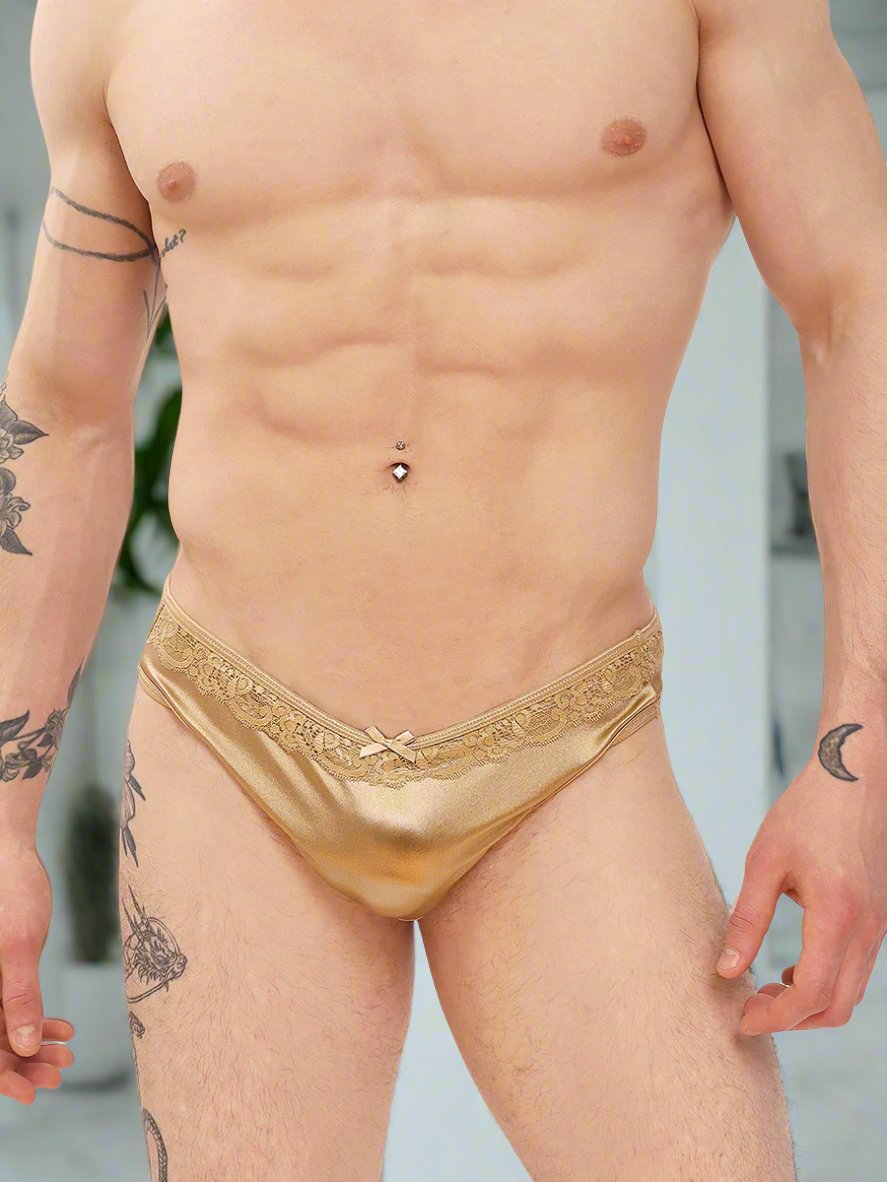 men's gold satin and lace panties - XDress