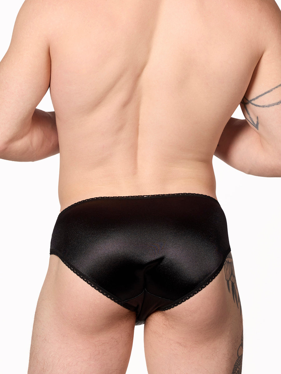 men's black satin & lace bikini panties - XDress