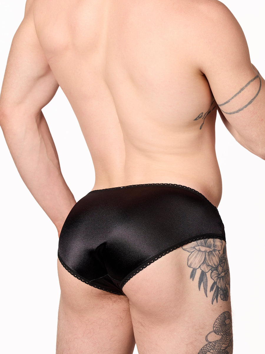 men's black satin & lace bikini panties - XDress