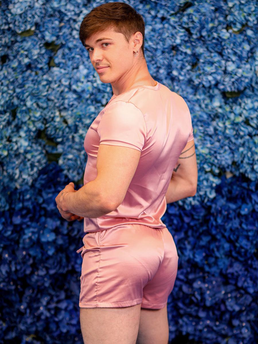 Men's Pink Silk Romper - XDRESS