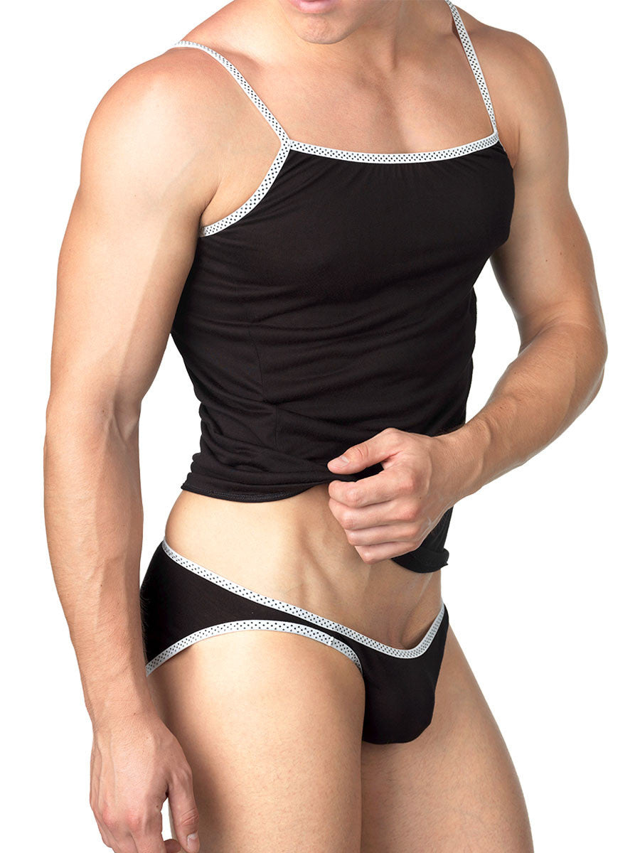 men's black polka dot cami