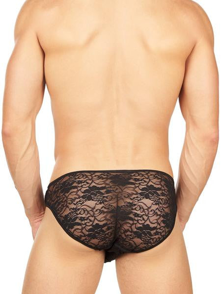 Men's black satin and lace see through sissy brief panties