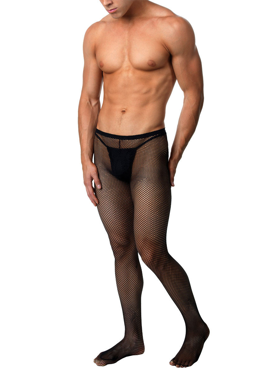 Men's black fishnet tights front view white background XDress