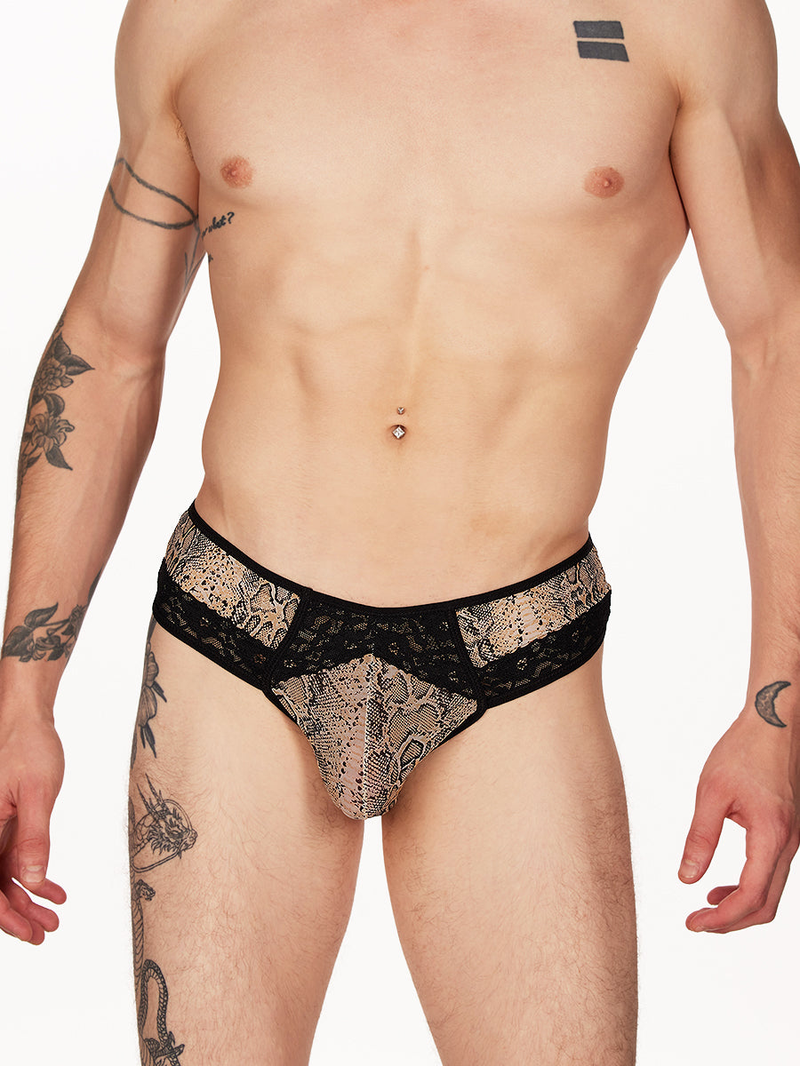 men's snake print & lace thong - XDress