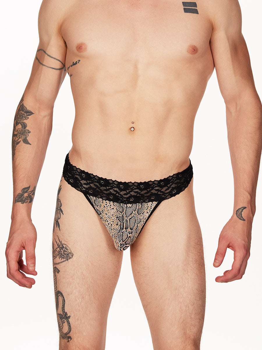 men's snake print & lace g-string - XDress