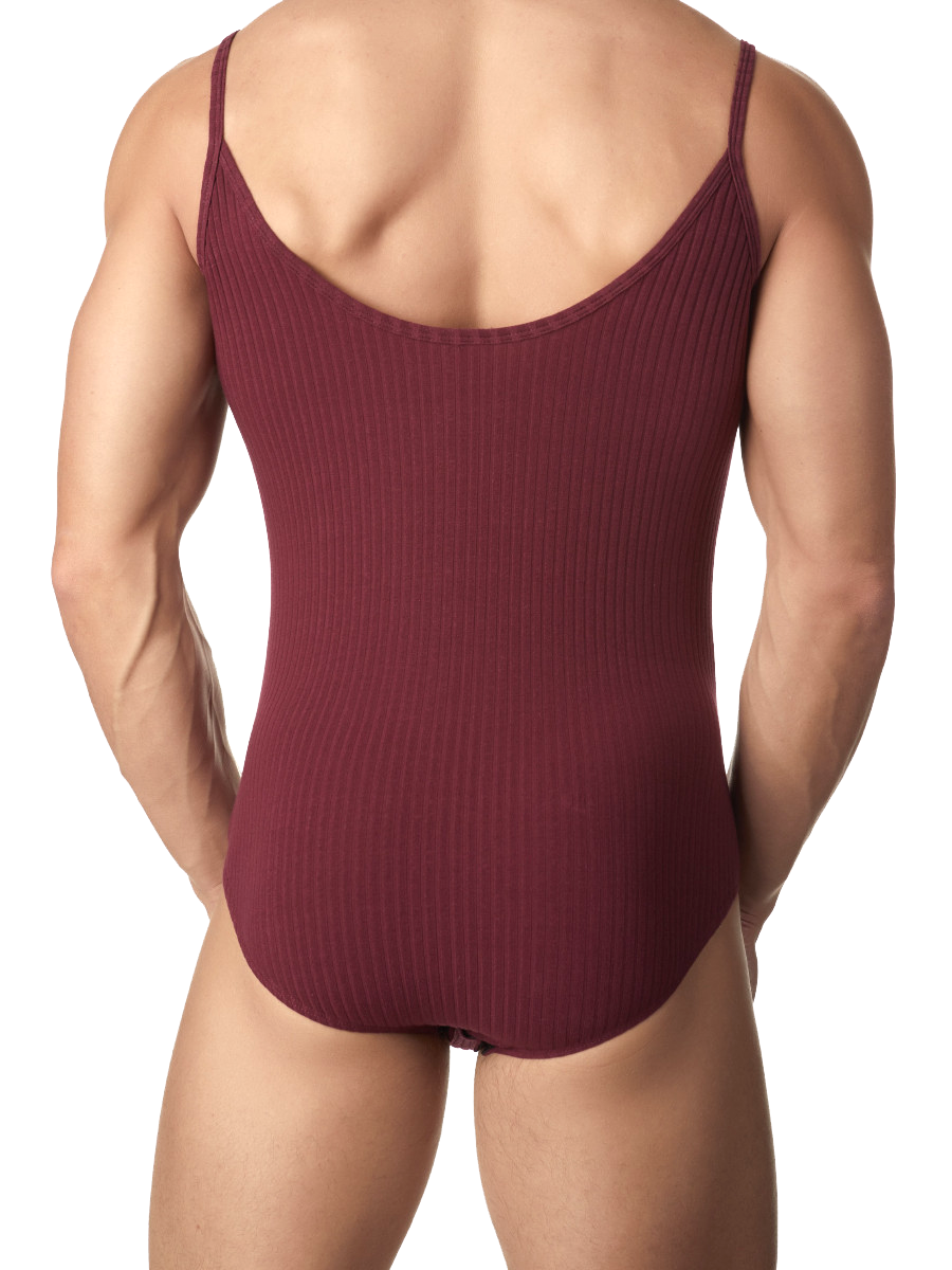 men's ribbed burgundy cami bodysuit