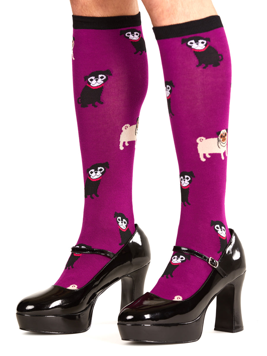 Men's purple pug dog patterned sissy socks