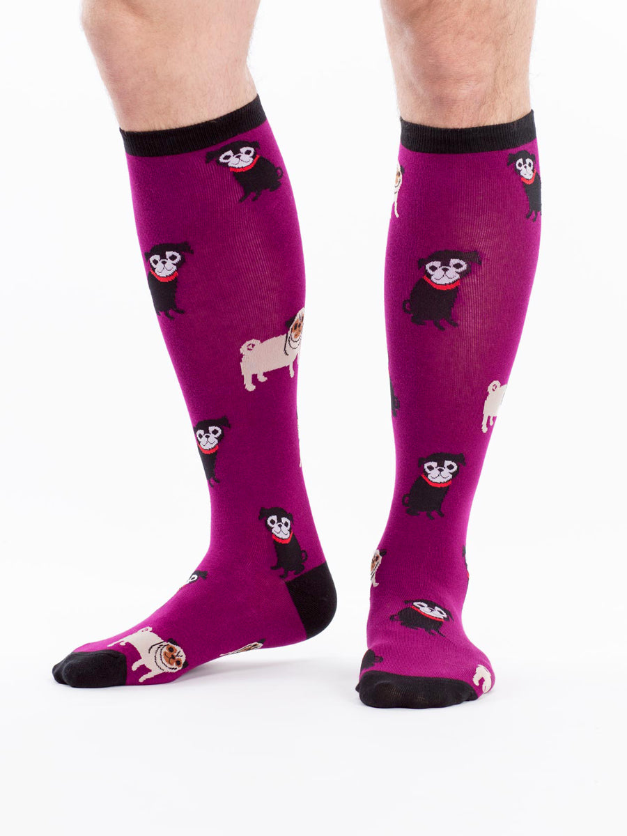 Men's purple pug dog patterned sissy socks