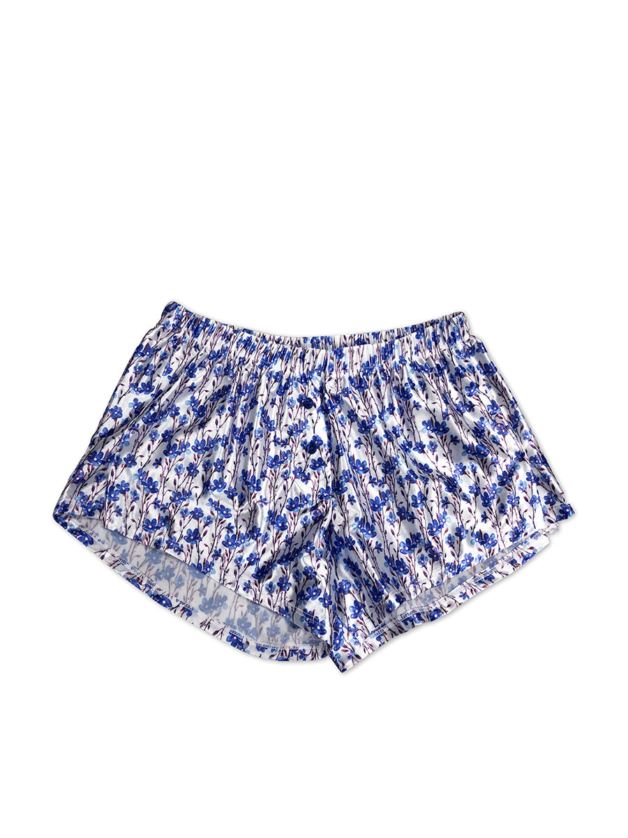 men's blue satin sleep shorts