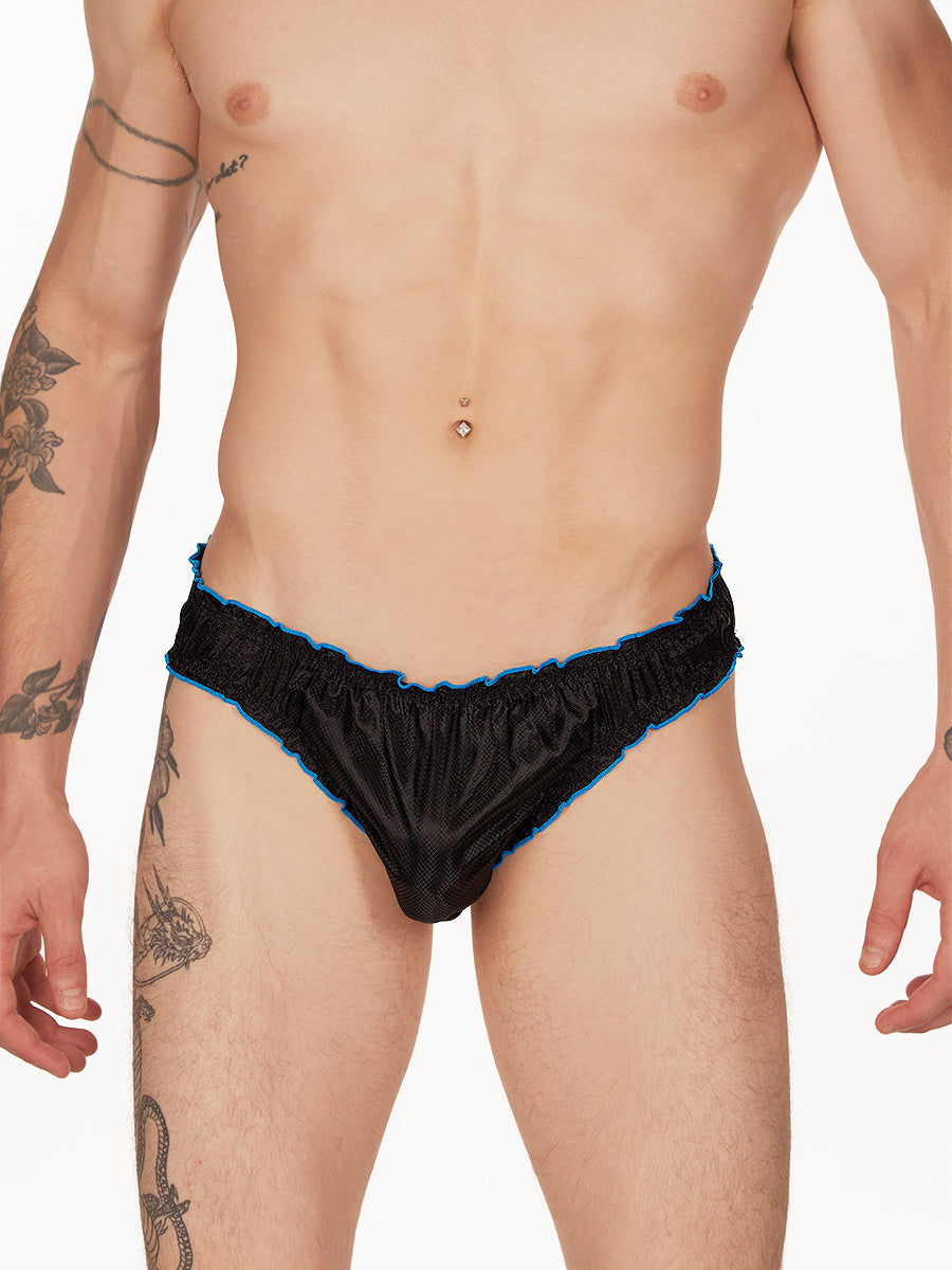 men's black nylon ruffle edge briefs - XDress