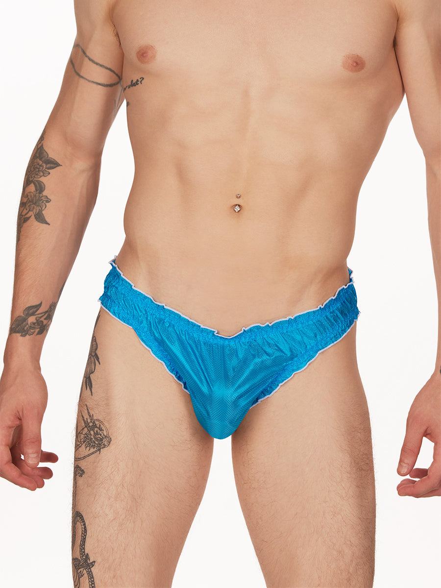 men's blue nylon ruffle edge briefs - XDress