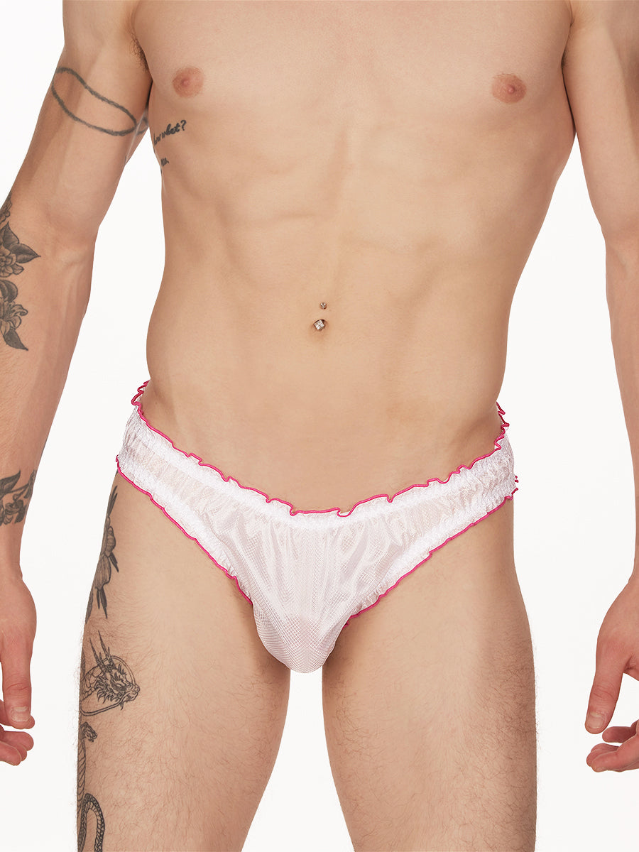 men's white nylon ruffle edge panties - XDress