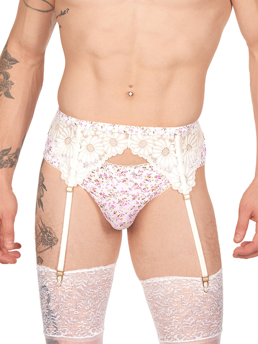 Men's Pink Floral & Lace Garter Belt - Lingerie For Men - XDress Men's Pink Floral & Lace Garter Belt - Lingerie For Men - XDress