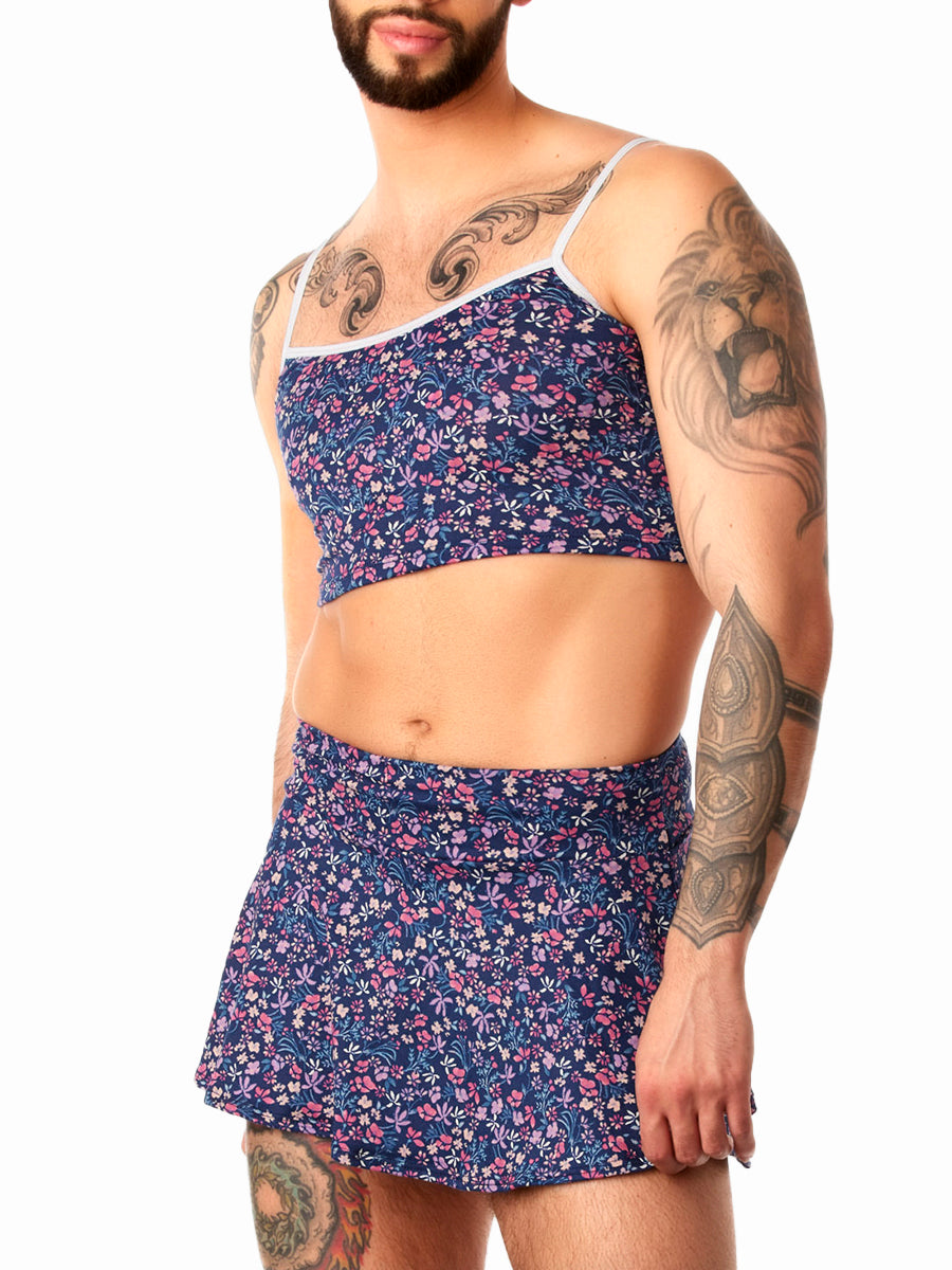 men's blue floral skirt