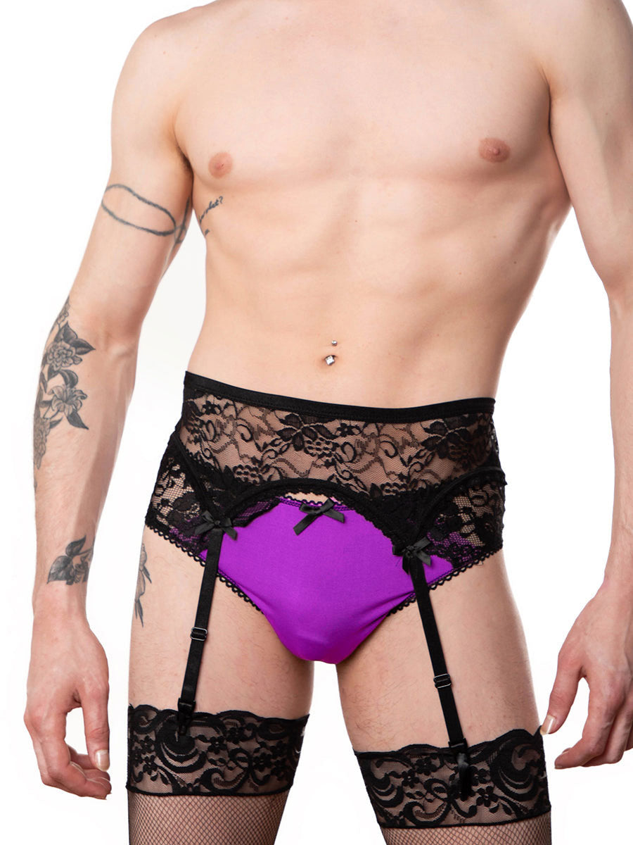 men's black lace garter belt - XDress