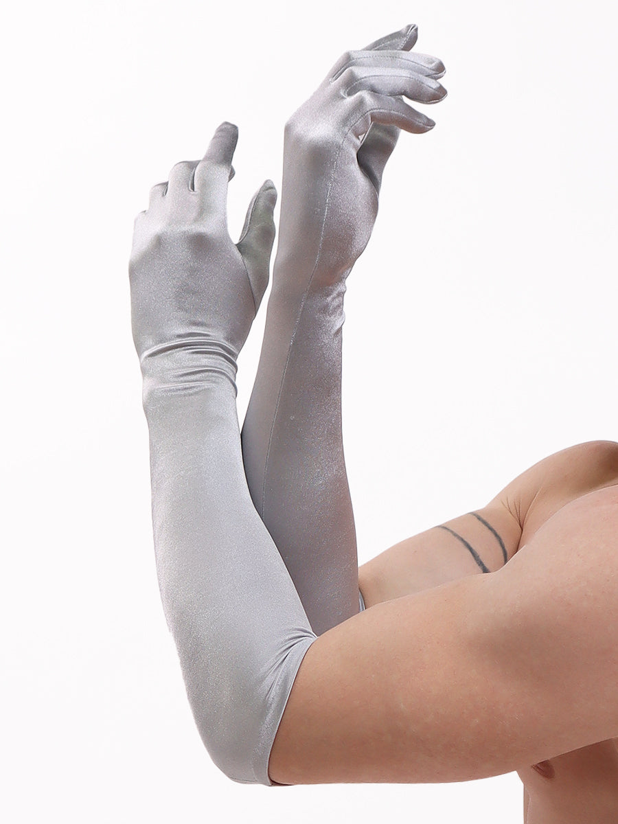 men's silver satin opera gloves - XDress