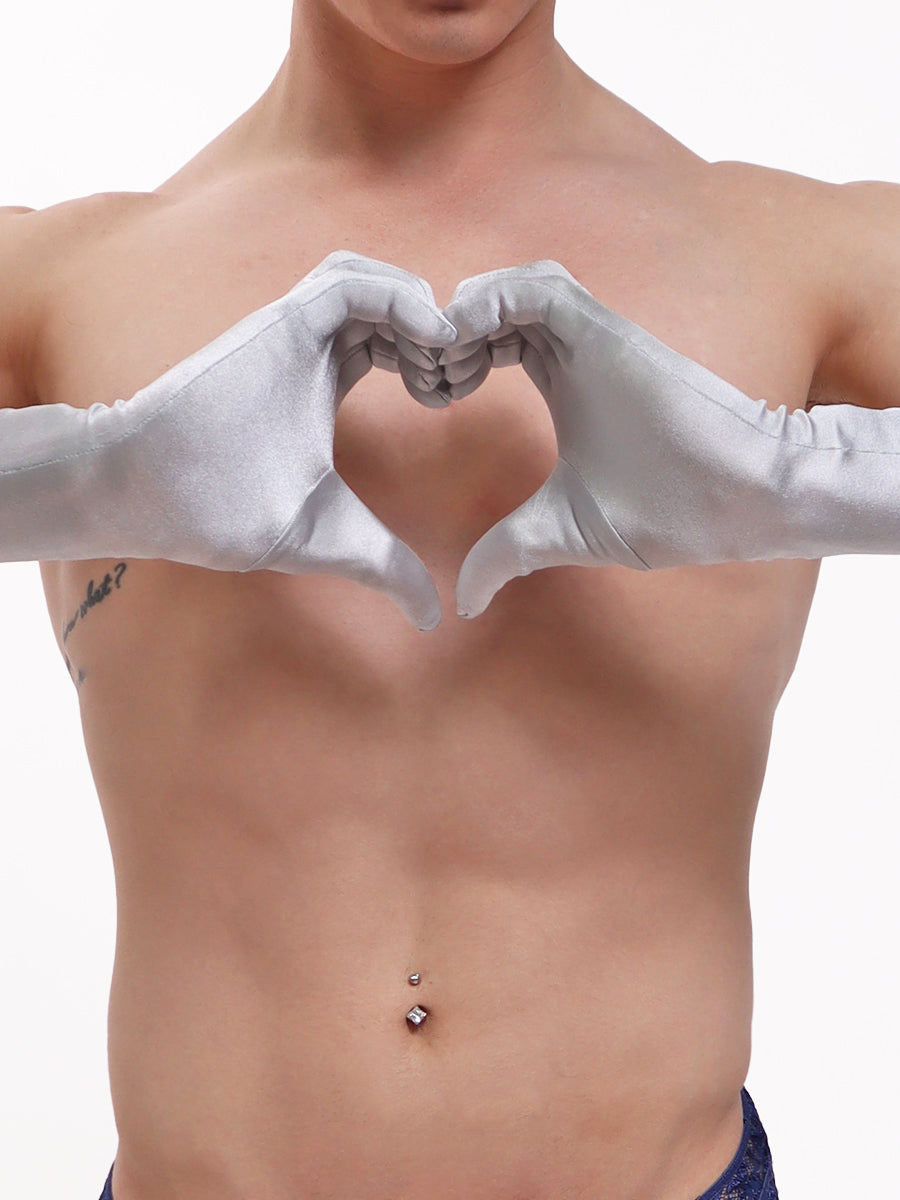 men's silver satin opera gloves - XDress