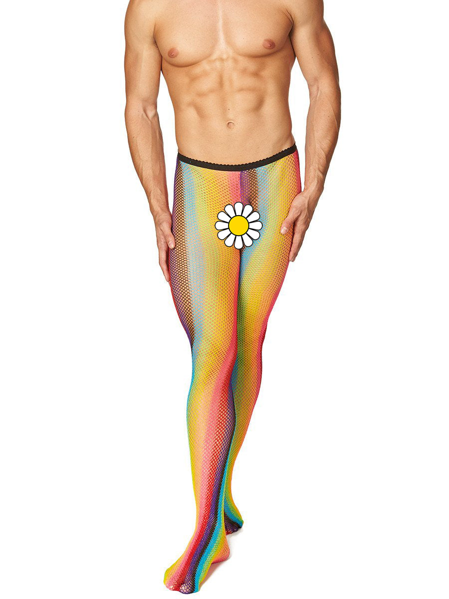 Men's rainbow fishnet pantyhose tights