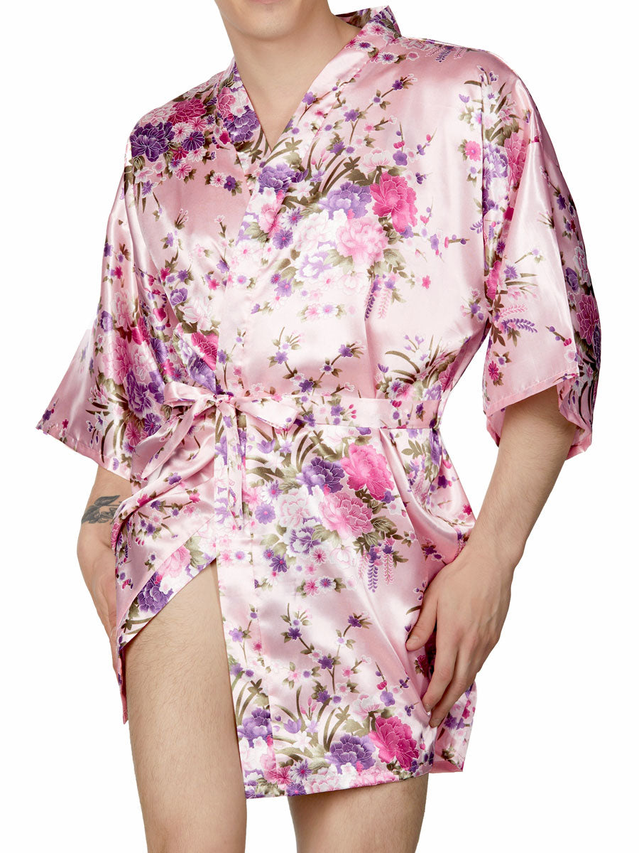 Men's Satin Floral Print Short Robe