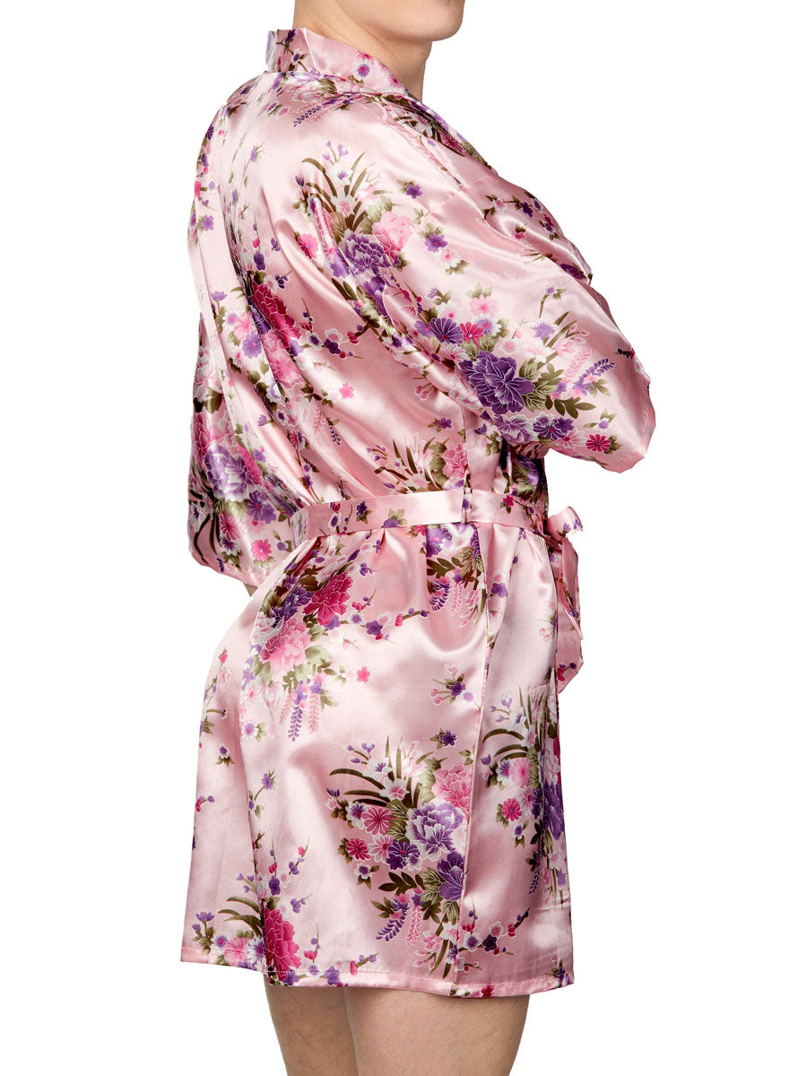 Men's Satin Floral Print Short Robe