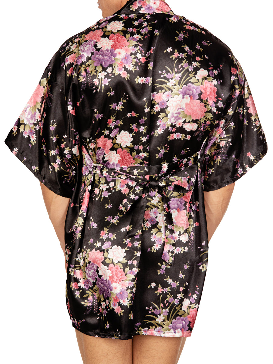 Men's Satin Floral Print Short Robe