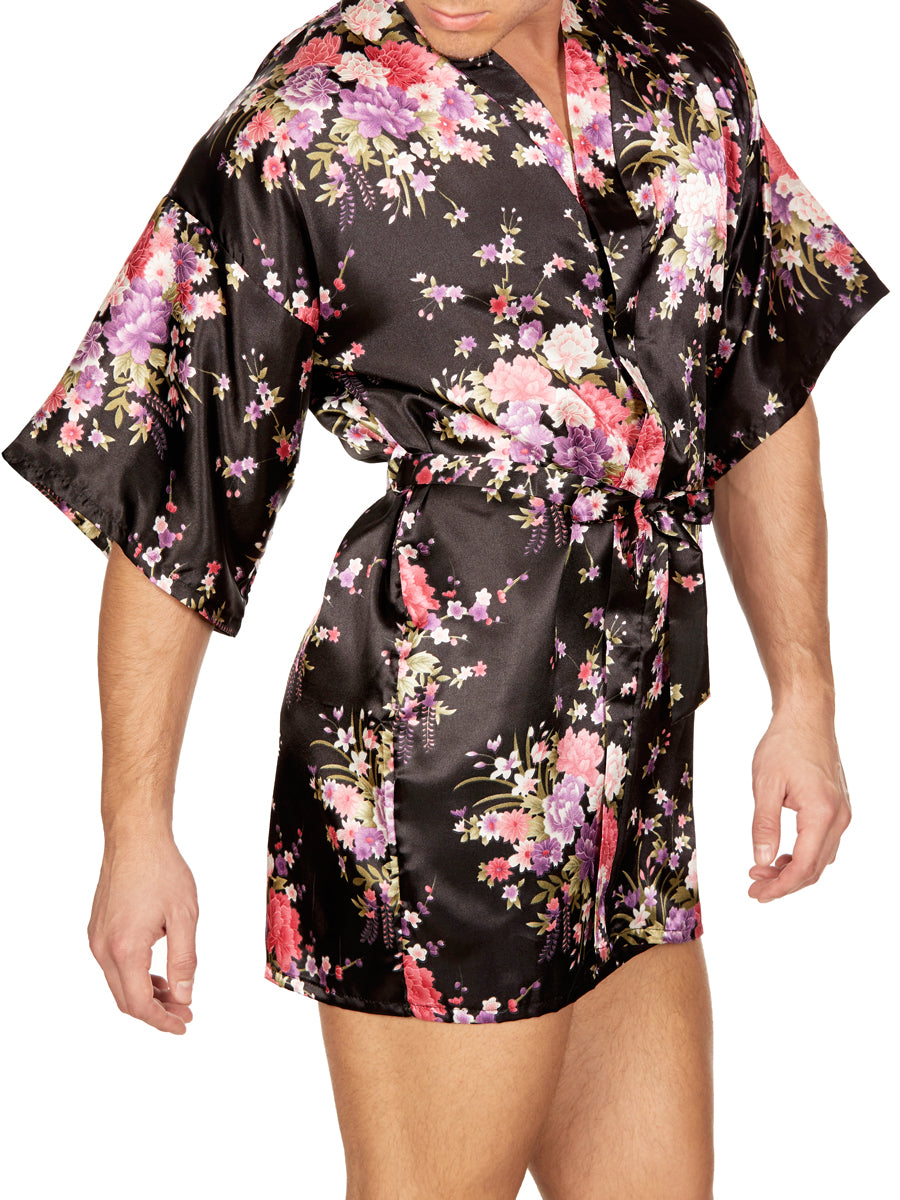 Men's Satin Floral Print Short Robe