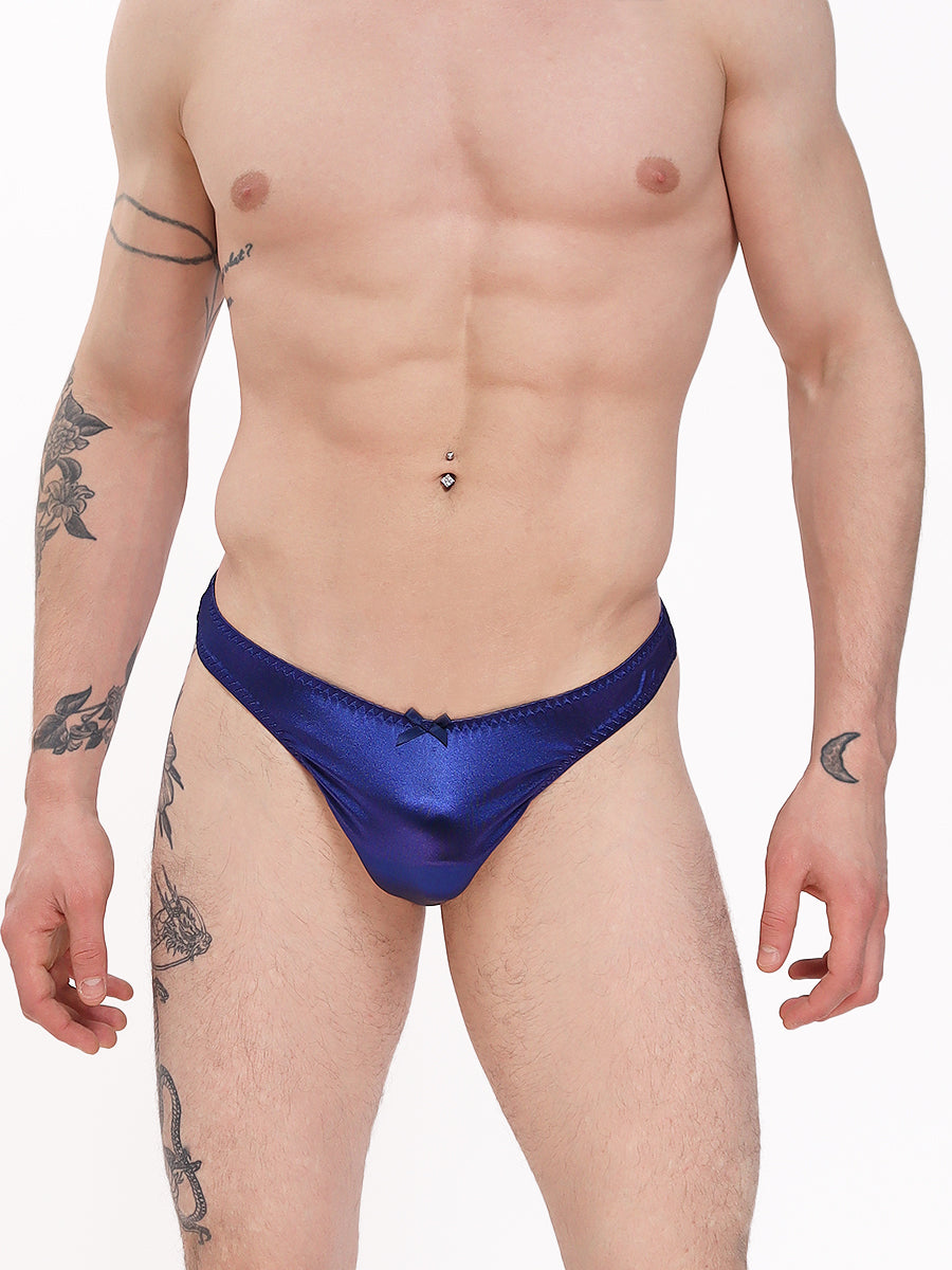 men's blue satin thong - XDress