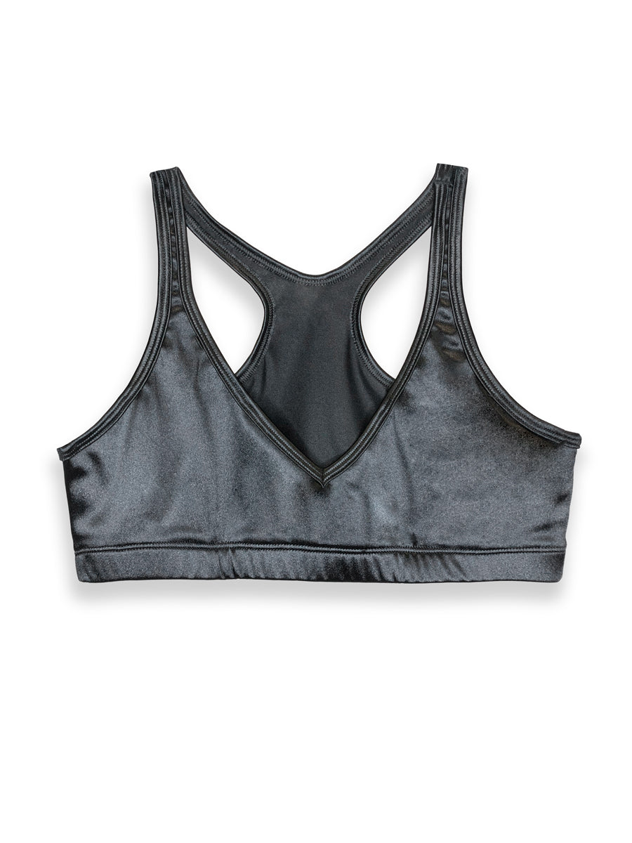 Men's black satin yoga bra
