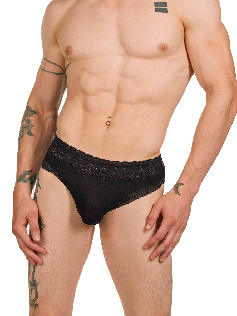 men's black modal & lace thong - XDress