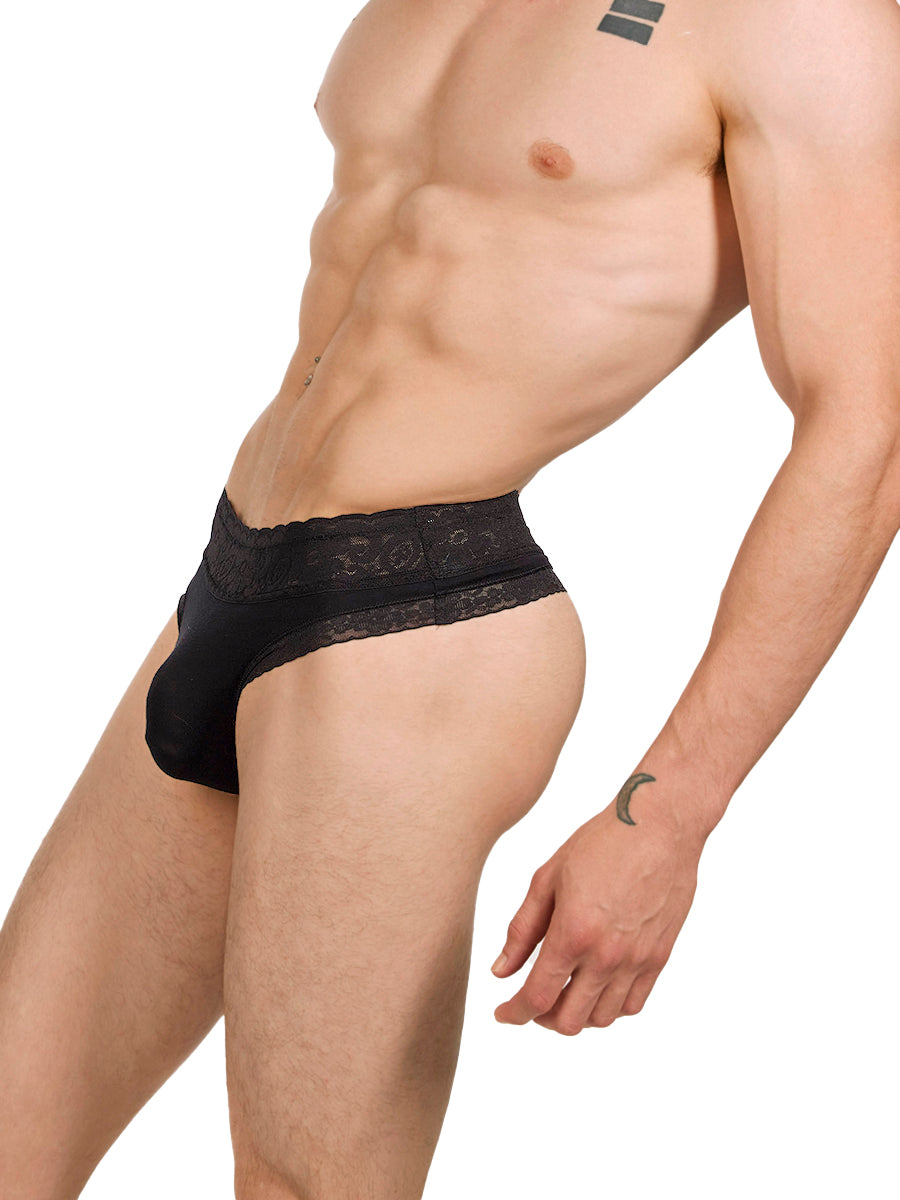 men's black modal & lace thong - XDress