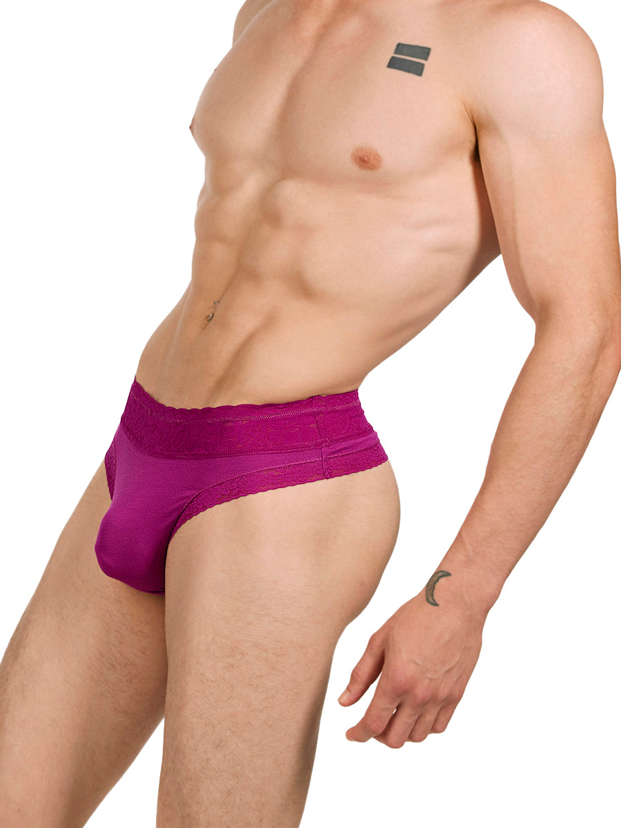 men's pink modal and lace thong - Xdress