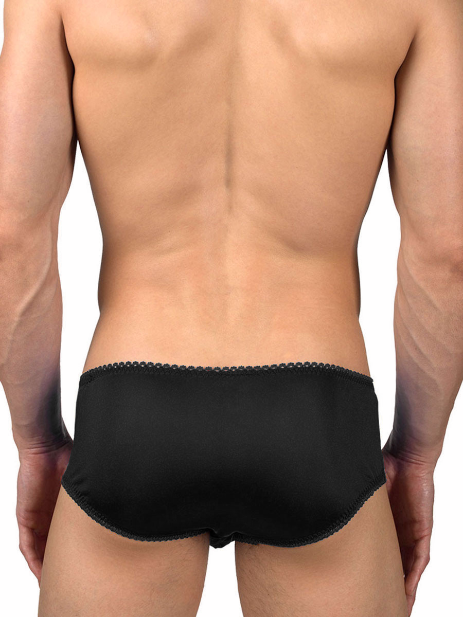 Men's black satin and lace high waisted brief sissy panties