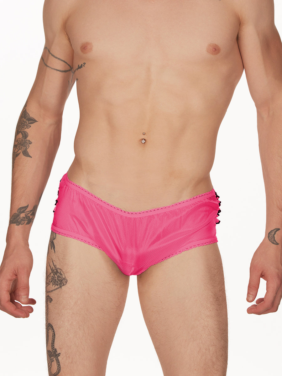 men's pink nylon ruffle panties - XDress