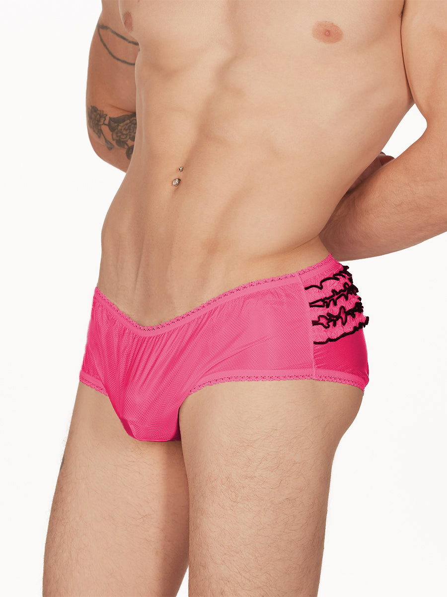 men's pink nylon ruffle panties - XDress