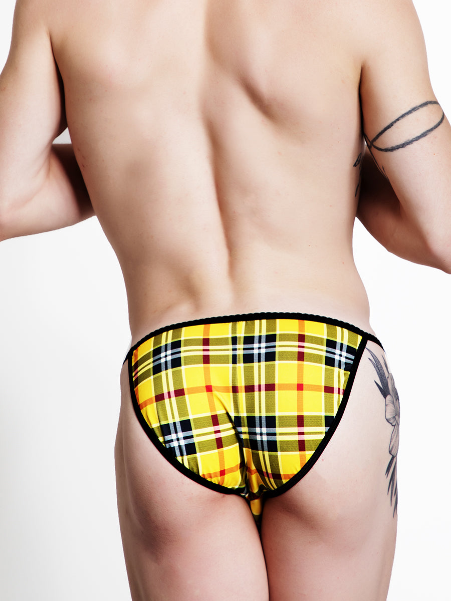 men's yellow plaid tanga