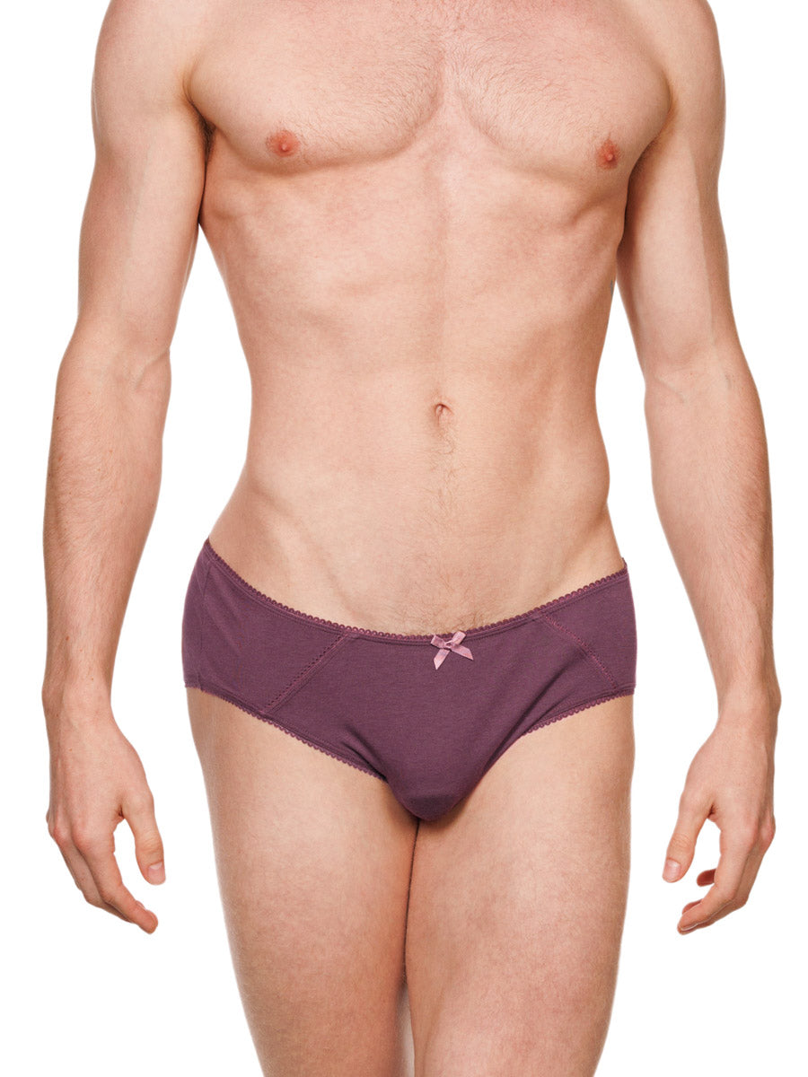 Front view of a male model wearing burgundy red XDress cotton panties