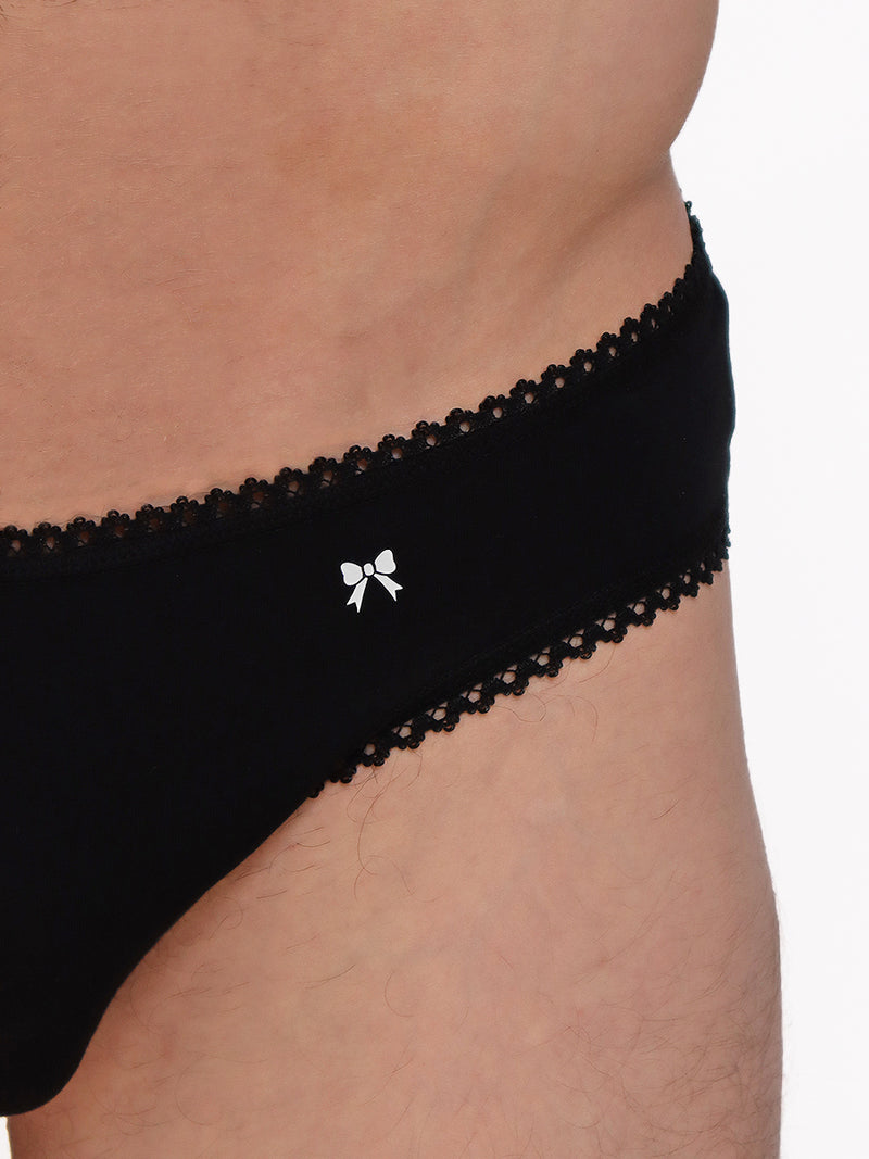 men's black organic cotton picot edge panty - XDress