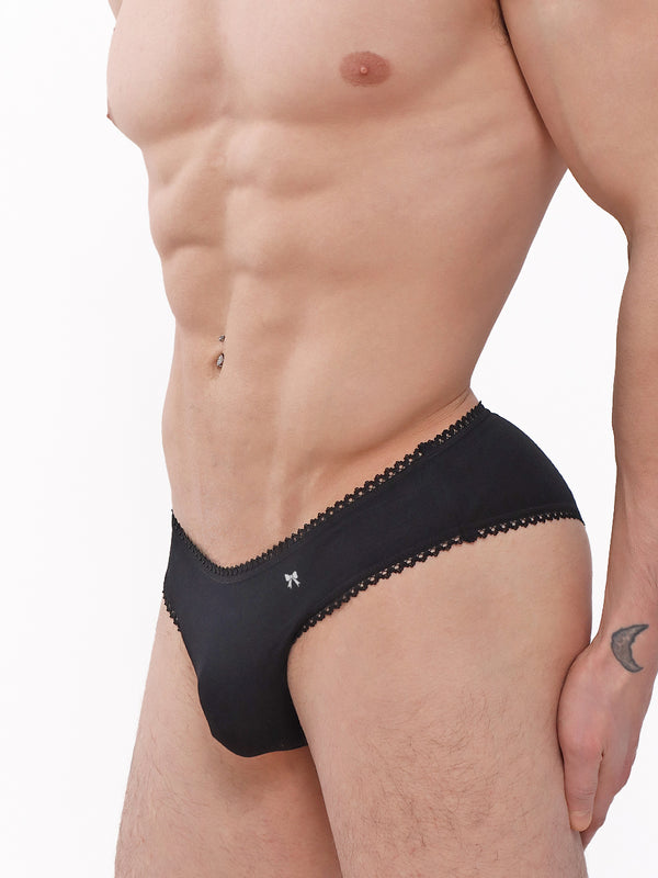 men's black organic cotton picot edge panty - XDress