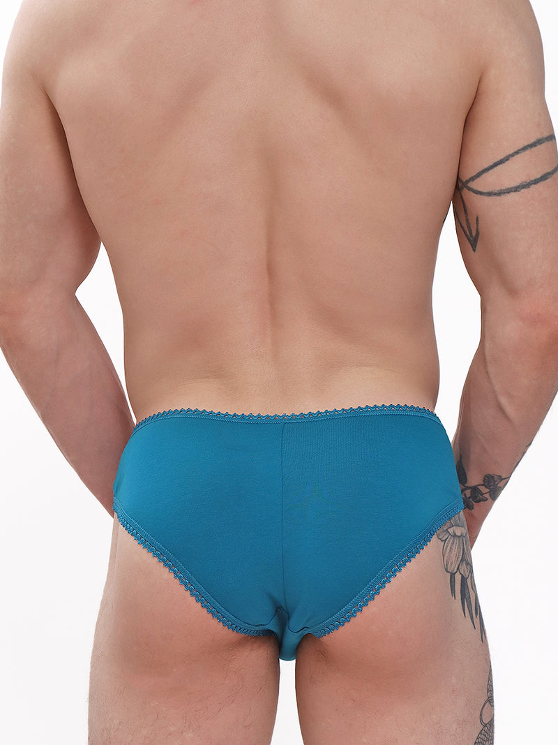 men's blue organic cotton picot edge panties - XDress