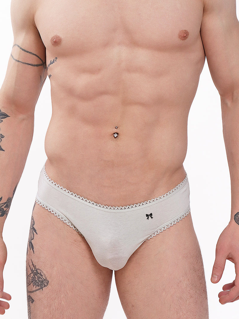 men's grey organic cotton picot edge panties - XDress