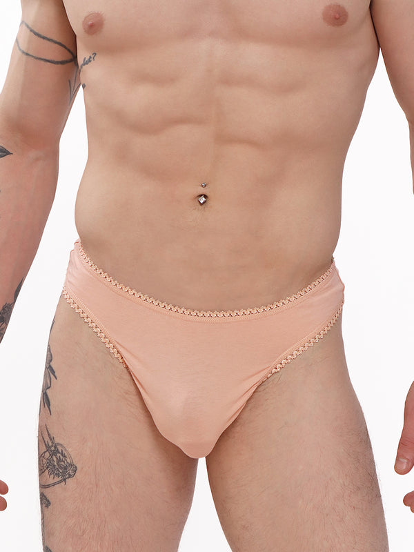 men's pink organic cotton picot thong - XDress