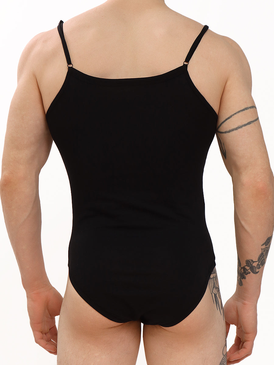 men's black cotton full back bodysuit - XDress