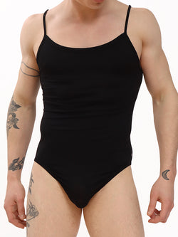 men's black cotton full back bodysuit - XDress