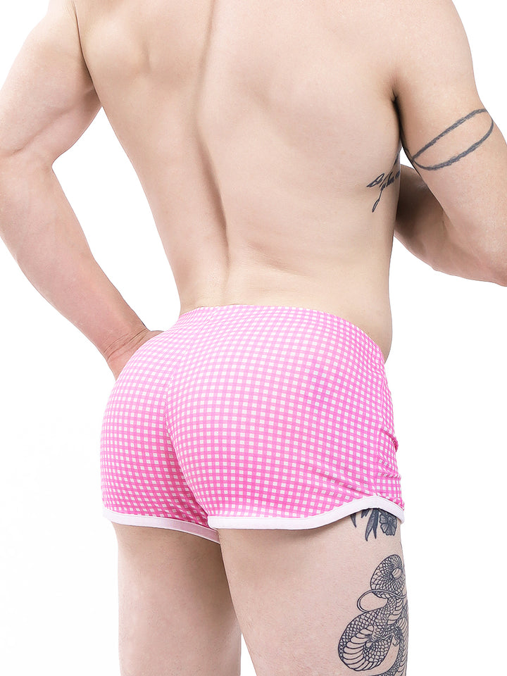 men's pink plaid print shorts - XDress