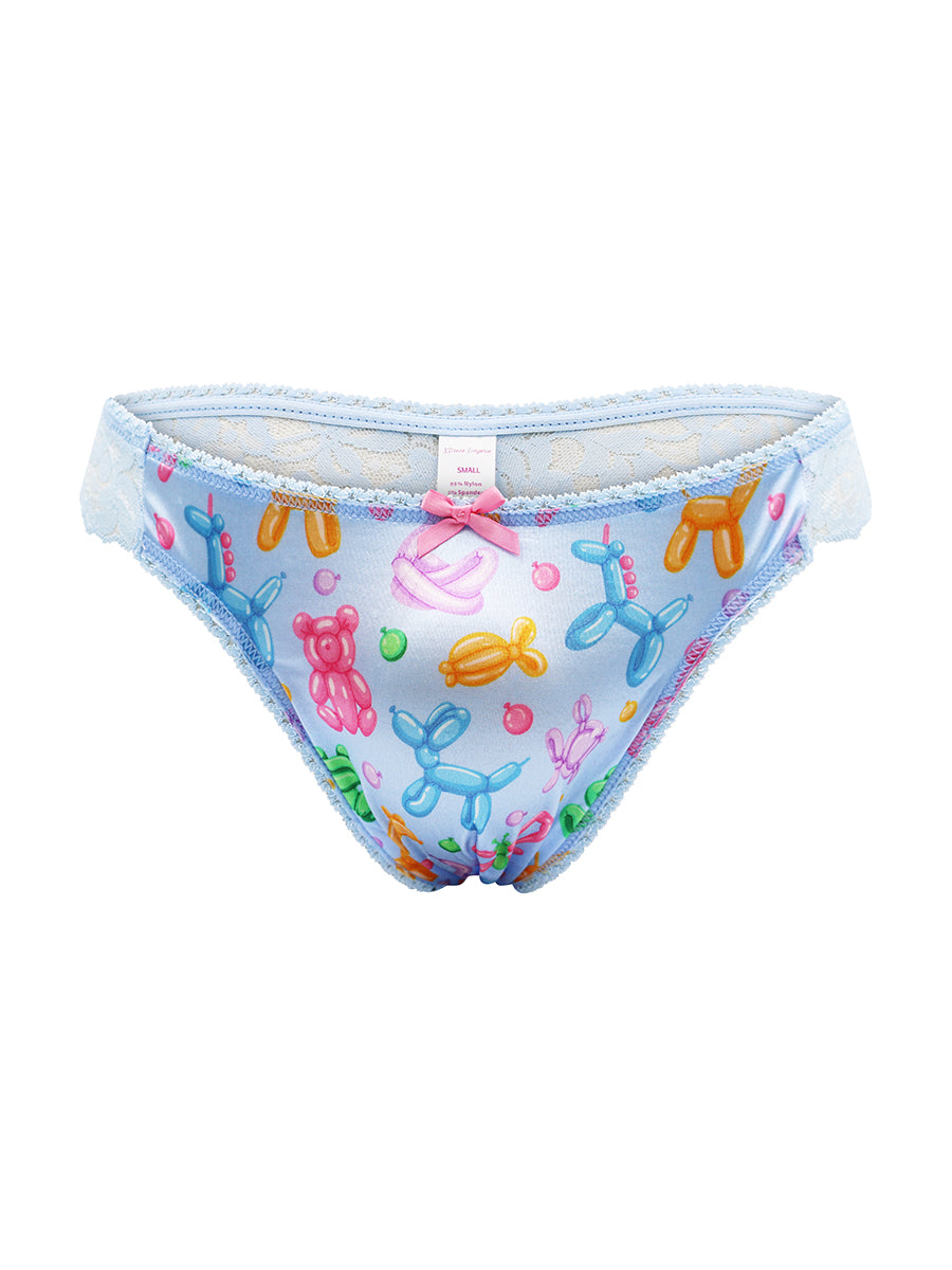 Men's satin underwear with balloon animal design on a white background