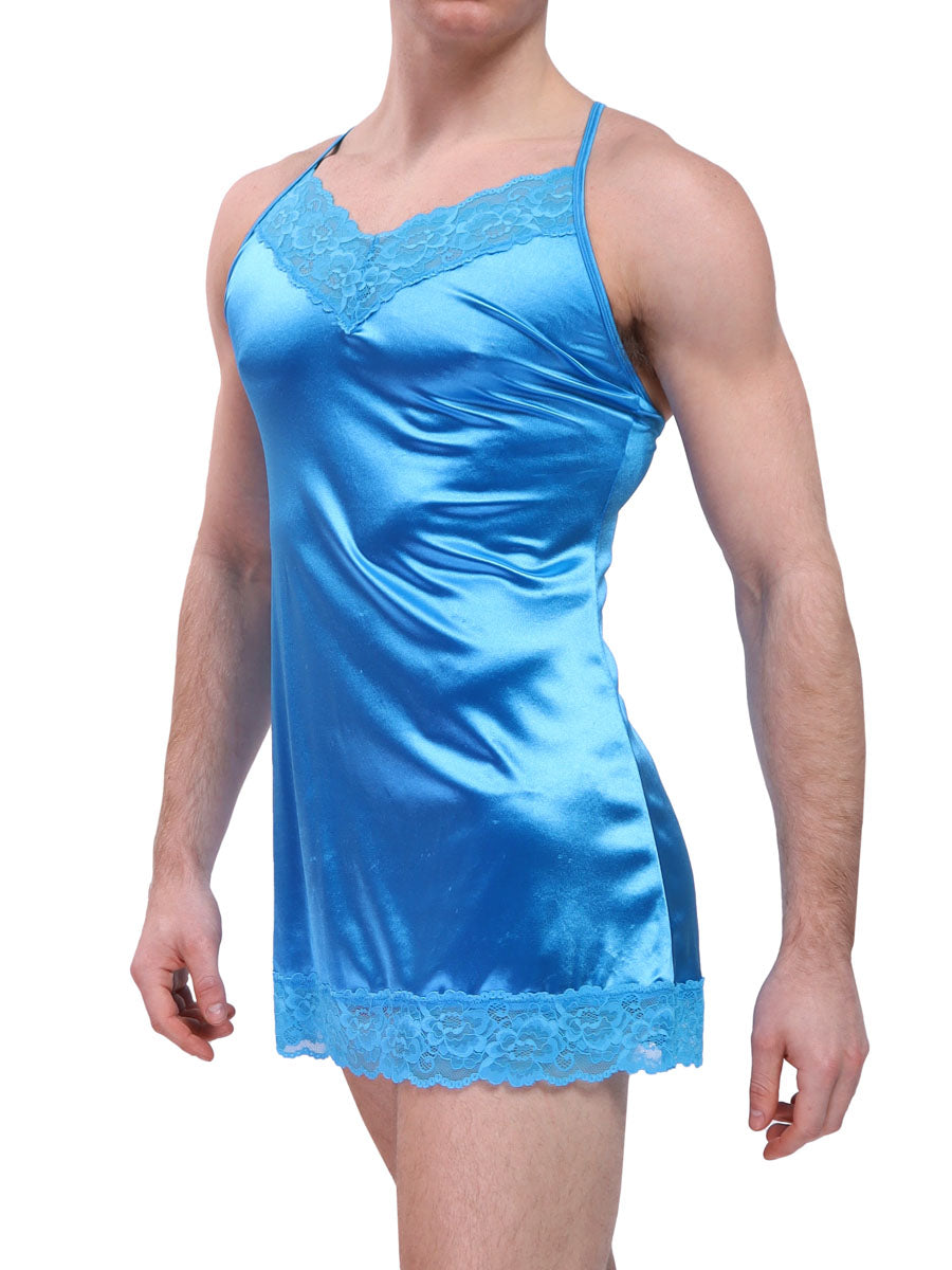 men's blue satin & lace nightie - XDress