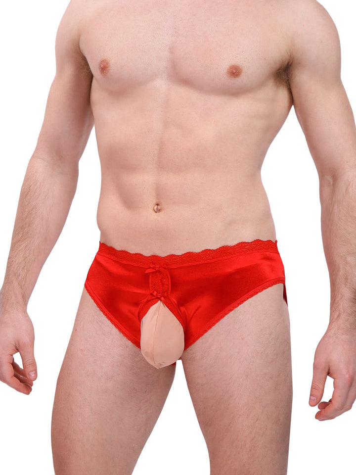 men's red satin crotchless panties - XDress