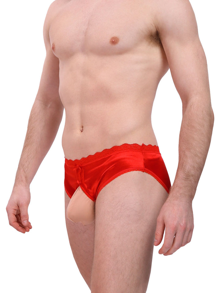 men's red satin crotchless panties - XDress